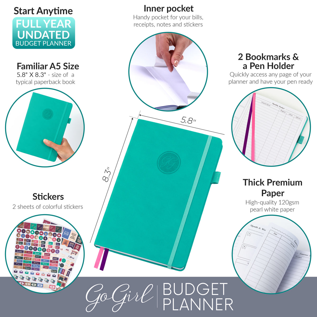 GoGirl Budget Planner & Monthly Bill Organizer – Monthly Financial Book  with Pockets. Expense Tracker Notebook Journal to Control Your Money,  A4-Sized