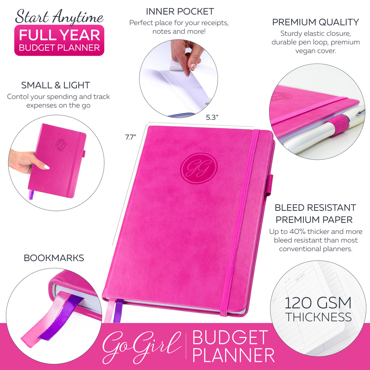 GoGirl Budget Planner & Monthly Bill Organizer - Monthly Financial Book with Pockets. Expense Tracker Notebook Journal to Contro