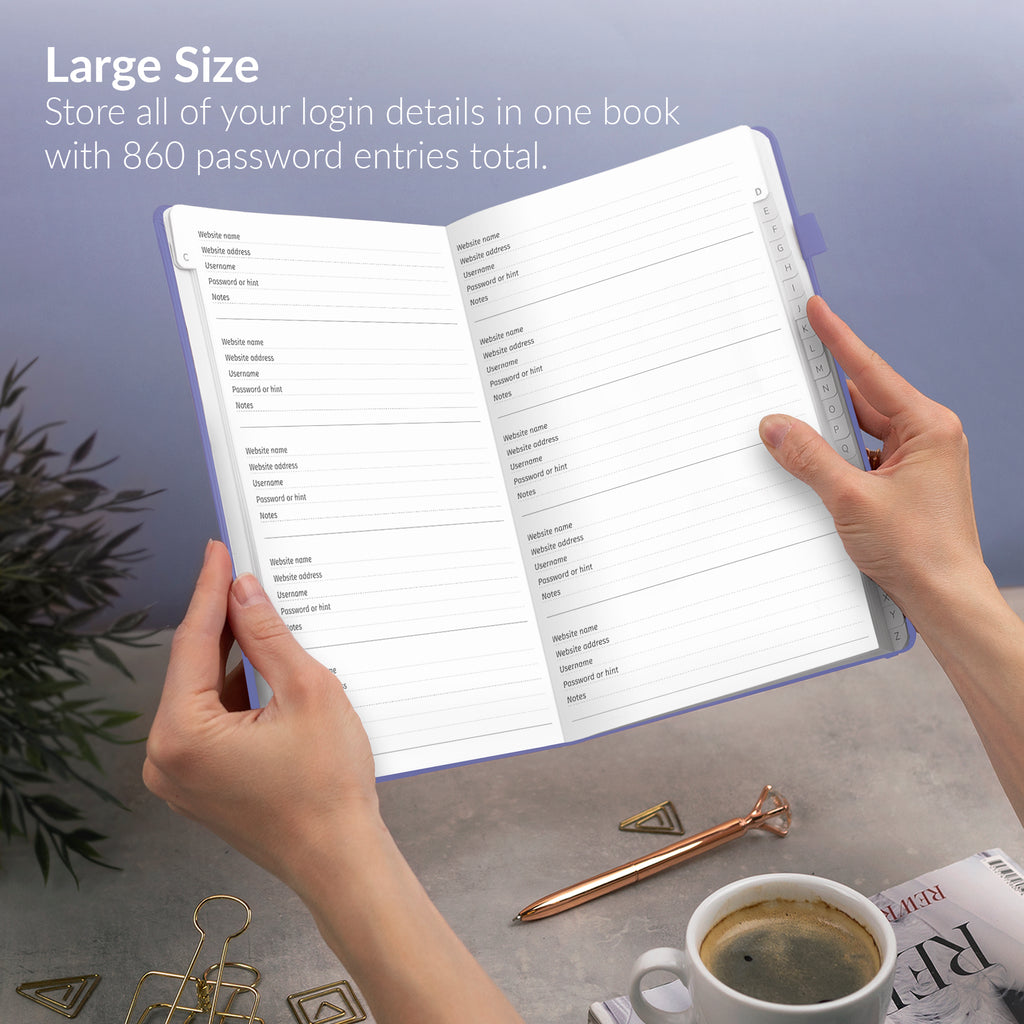 JUBTIC Password Book With A-Z Tabs - Spiral Bound Hardcover Password Keeper Logbook, 5.2x7.6", For Seniors & Internet Login Organization (Blue)