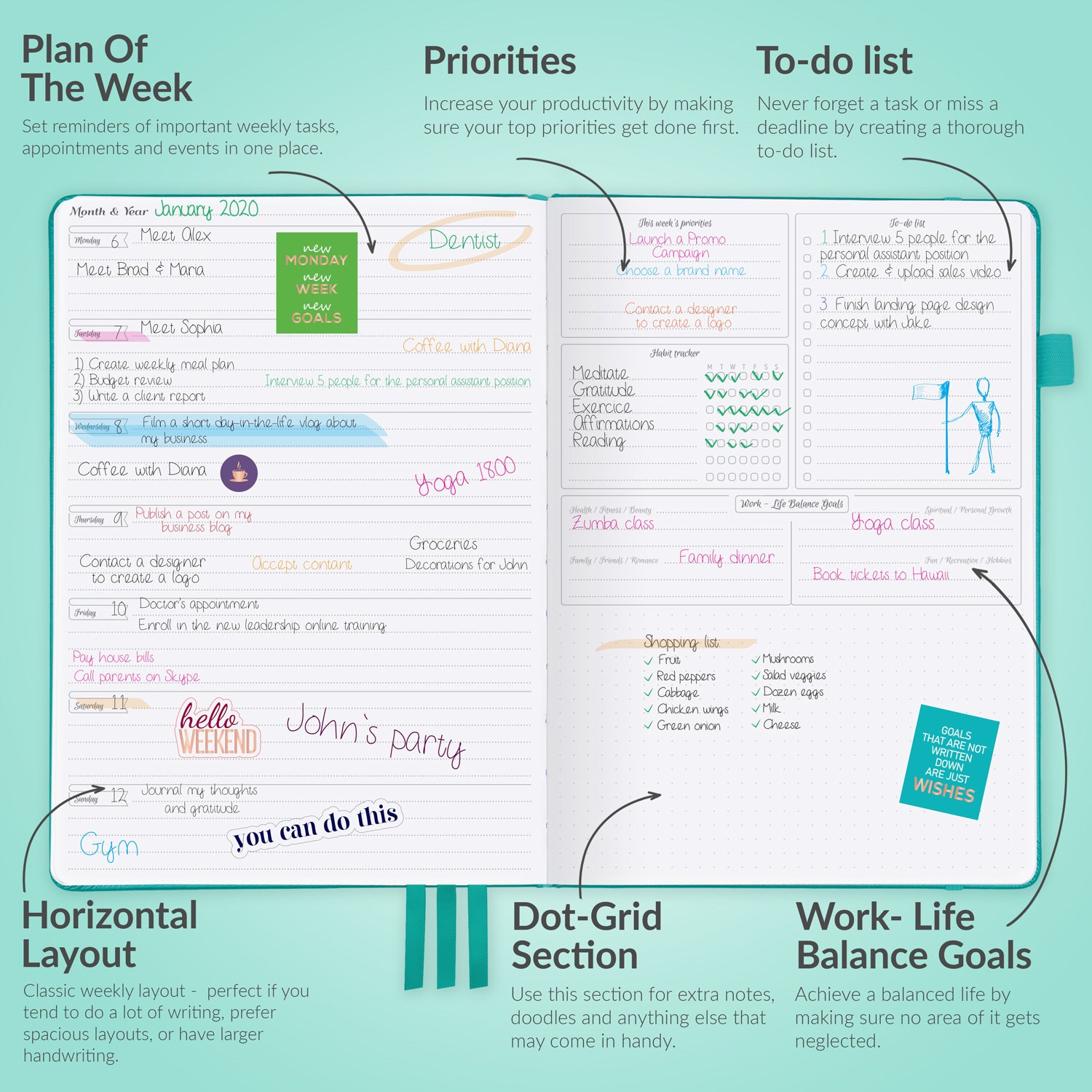 Pro Horizontal Weekly Planner – GoGirl