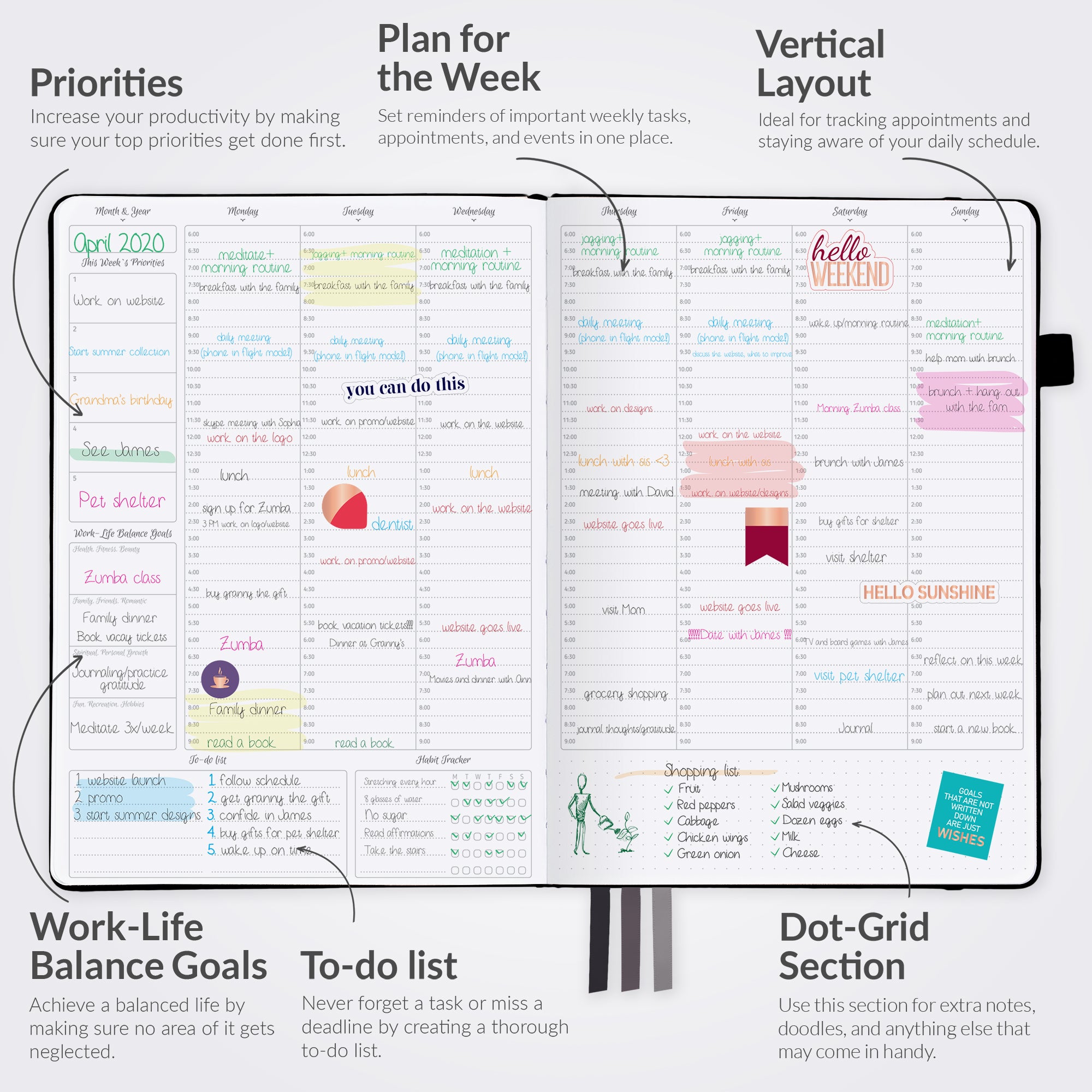 Pro vertical hourly weekly planner gogirl