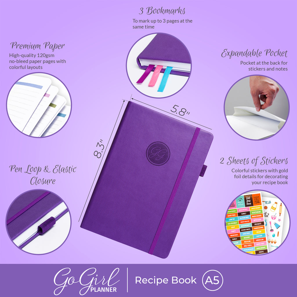 GoGirl Recipe Book – Blank Cookbook to Write In Your Own Recipes – Empty  Cooking Journal for Family Recipes – Personalized Recipe Notebook –